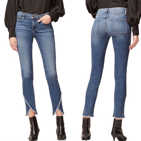 Frame Denim Le Skinny De Jeanne Raw Split Front Hem High Rise Jeans Sz 25 - Picture 1 of 8